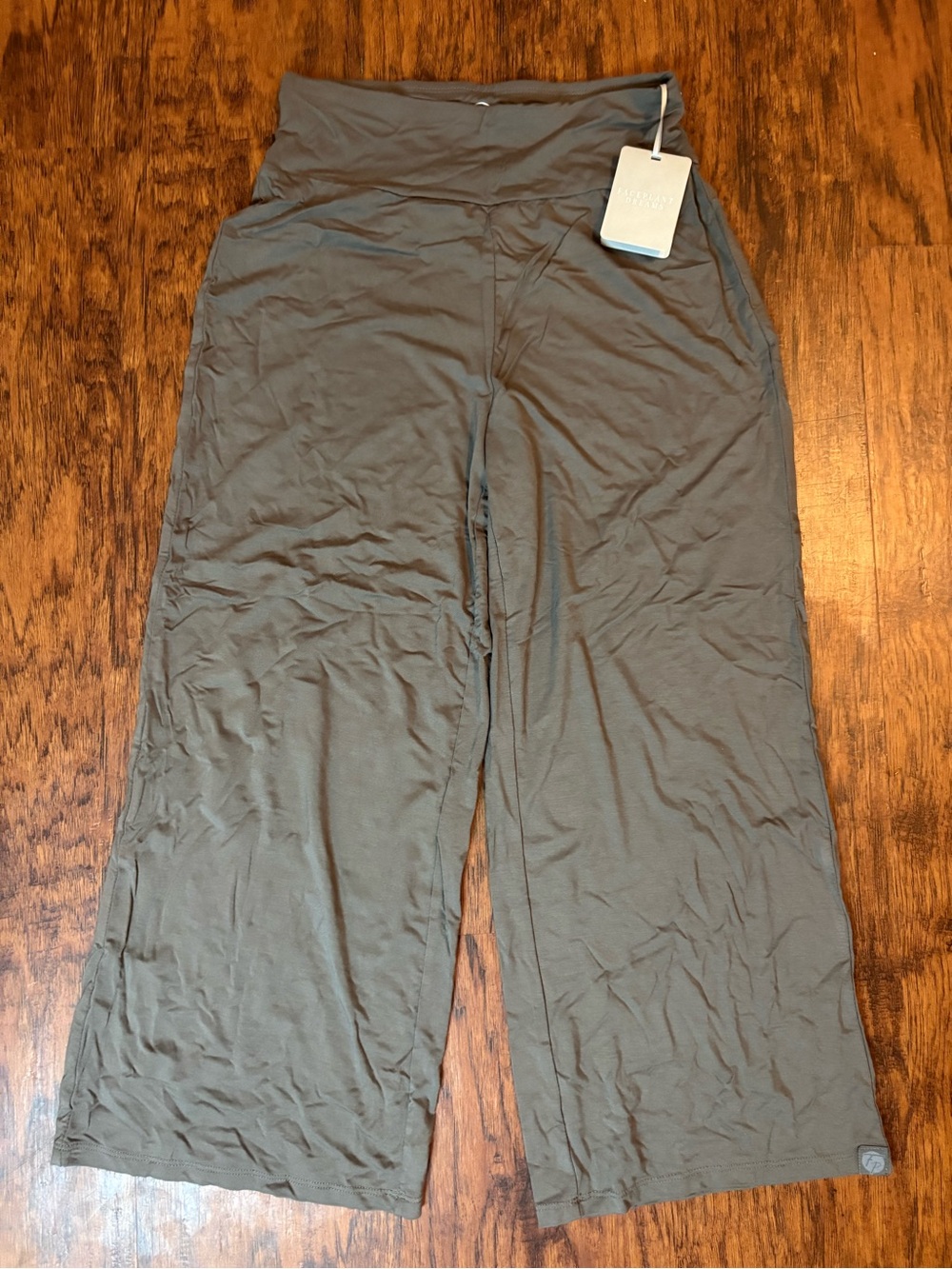 Fold-Over Waist Wide-Leg Pajama Pants - Gray